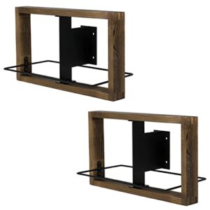 MyGift Wall Mounted Rustic Burnt Wood and Industrial Matte Black Metal CD DVD Storage Organizer Rack, Set of 2 Floating Wooden Frame Display Shelves