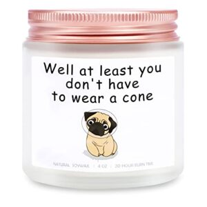 funny get well soon gifts for women or men, at least you don’t have to wear a cone, wellbeing, recovery feel better gifts for friend, mom, daughter, sister, wife, girlfriend, lavender scented candle