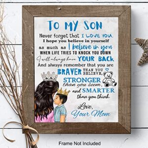 Boy Bedroom Wall Art - To My Son - Mexicans Latinx Gift from Mom Mother - Little Boys Room decoration - Baby shower Gift - Blue Nursery Decor - Kids Infant Toddler Child Family Wall Decor Poster