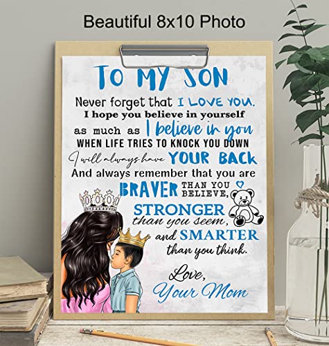 Boy Bedroom Wall Art - To My Son - Mexicans Latinx Gift from Mom Mother - Little Boys Room decoration - Baby shower Gift - Blue Nursery Decor - Kids Infant Toddler Child Family Wall Decor Poster