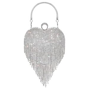 sweetv women’s rhinestone heart purse, evening clutch bag for formal wedding cocktail prom party club, silver