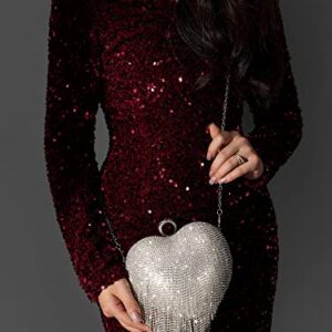 SWEETV Women's Rhinestone Heart Purse, Evening Clutch Bag for Formal Wedding Cocktail Prom Party Club, Silver