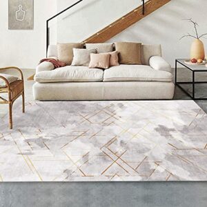 finoren abstract gold line area rugs for living room,bedroom,hallway,dining room,non-shedding,non slip backing,floor decoration carpets,gray-white,5’x7′