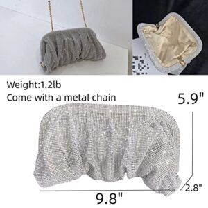 Shiny Rhinestone Dumplings Evening Clutch Bags Women Crystals Clip Purses Handbags Luxury Designer Wedding Party (Sliver 1)