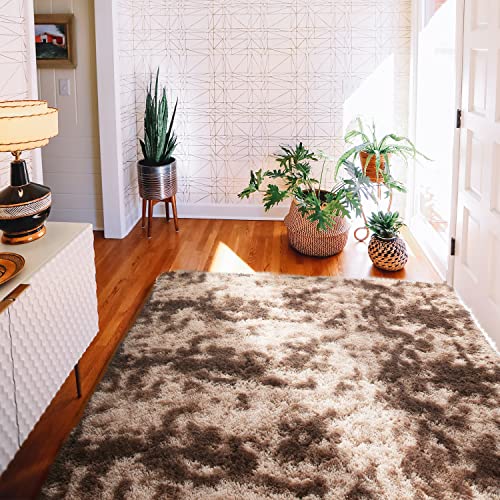 YUFANUHO Ultra Soft Leopard Area Rugs 5x7 Feet Tie-Dye Rugs, Fuzzy Brown Area Rugs for Living Room, Fluffy Tan Rugs 5x7 for Bedroom, Home Decor Fuzzy Rugs (Leopard)