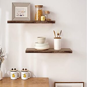 Floating Shelves for Wall Solid Wood Shelves Set of 3, Rustic Wooden Wall Shelf Durable Natural Floating Shelves Bracket Wall Shelves Decoration for Kitchen Bedroom Living Bathroom Study Room Brown