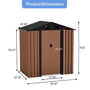 FOOWIN Outdoor Metal Storage Shed,Outdoor Storage with Sliding Doors and Vents,Metal Garden Shed Steel Anti-Corrosion Storage House Metal Sheds for Backyard Garden Patio Lawn (Brown & Grey 6 'x 4')