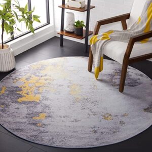Safavieh Tacoma Collection Machine Washable Slip Resistant 6' Round Grey/Gold TAC803F Modern Abstract Entryway Foyer Living Room Bedroom Kitchen Area Rug