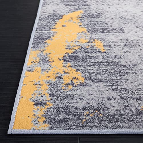 Safavieh Tacoma Collection Machine Washable Slip Resistant 6' Round Grey/Gold TAC803F Modern Abstract Entryway Foyer Living Room Bedroom Kitchen Area Rug