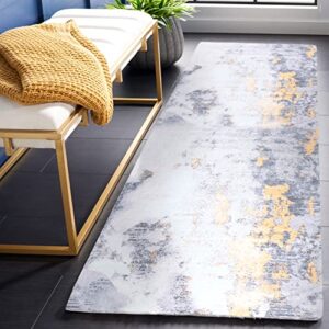 Safavieh Tacoma Collection Machine Washable Slip Resistant 6' Round Grey/Gold TAC803F Modern Abstract Entryway Foyer Living Room Bedroom Kitchen Area Rug