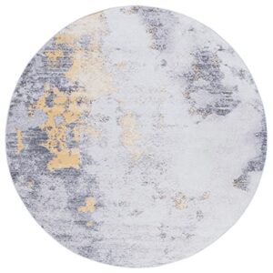 Safavieh Tacoma Collection Machine Washable Slip Resistant 6' Round Grey/Gold TAC803F Modern Abstract Entryway Foyer Living Room Bedroom Kitchen Area Rug