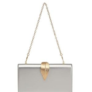 Beaguful Women's Fashion Evening Bags with Golden Leaves Crossbody Shoulder Handbag Chain Removable Silver