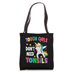 tough girls surgery recovery girls unicorn tonsil removal tote bag