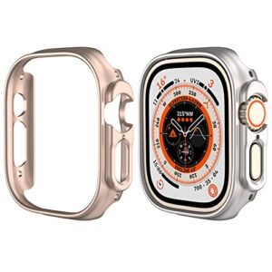 2 pack case compatible for apple watch ultra 49mm bumper cover, hard pc bumper face cover for apple watch ultra accessories, rose gold+ starlight