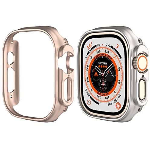 2 Pack Case Compatible for Apple Watch Ultra 49mm Bumper Cover, Hard PC Bumper Face Cover for Apple Watch Ultra Accessories, Rose Gold+ Starlight