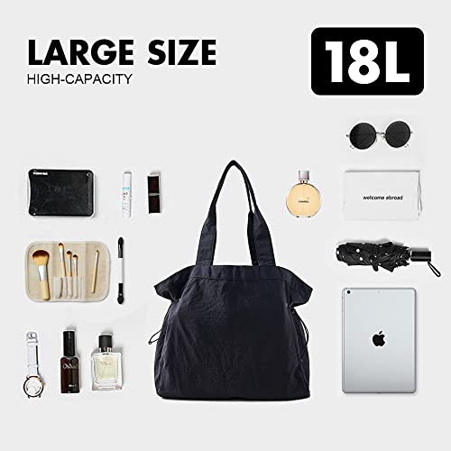 Tote Handbags for Women, 18L Side Cinch Shopper Bag Purse, Hobo Shoulder Bags Lightweight Gym for Work, Workout, Travel (Black)