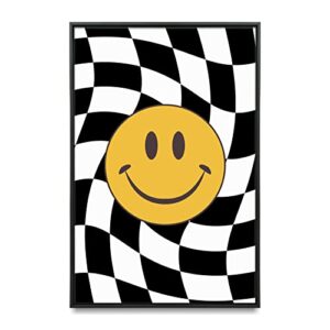 lotus atelier trippy smiley face poster for bedroom | trippy posters & preppy room decor | black and white aesthetic room decor | preppy posters unframed 18x12 in.
