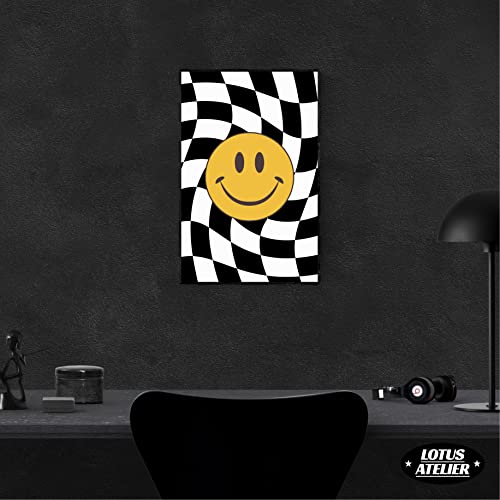 Lotus Atelier Trippy Smiley Face Poster for Bedroom | Trippy Posters & Preppy Room Decor | Black and White Aesthetic Room Decor | Preppy Posters UNFRAMED 18X12 IN.