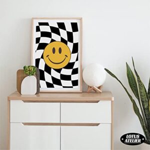 Lotus Atelier Trippy Smiley Face Poster for Bedroom | Trippy Posters & Preppy Room Decor | Black and White Aesthetic Room Decor | Preppy Posters UNFRAMED 18X12 IN.