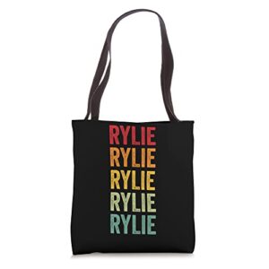 rylie rainbow repetition of rylie name text tote bag