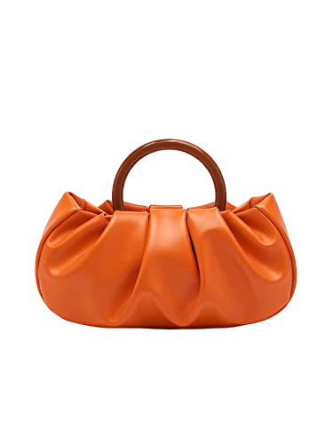 Verdusa Women's Ruched Small Handbag Clutch Purse Dumpling Pouch Bag Orange one-size