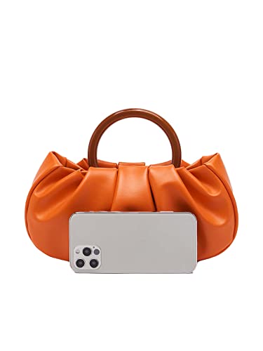 Verdusa Women's Ruched Small Handbag Clutch Purse Dumpling Pouch Bag Orange one-size