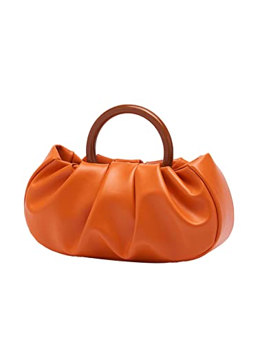 Verdusa Women's Ruched Small Handbag Clutch Purse Dumpling Pouch Bag Orange one-size