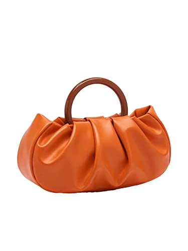 Verdusa Women's Ruched Small Handbag Clutch Purse Dumpling Pouch Bag Orange one-size