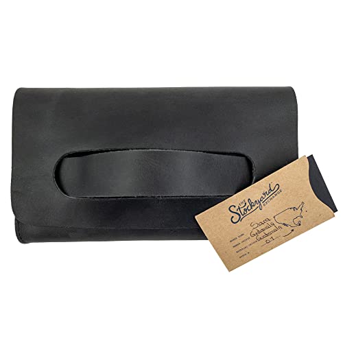 Hide & Drink, Clutch Bag With Handle Handmade from Full Grain Leather - Wallet for Cards, Money, Stylish Handbag, Pocketbook, Great for Travel :: Charcoal Black