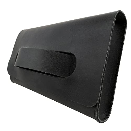 Hide & Drink, Clutch Bag With Handle Handmade from Full Grain Leather - Wallet for Cards, Money, Stylish Handbag, Pocketbook, Great for Travel :: Charcoal Black