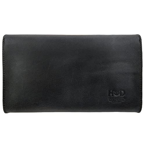 Hide & Drink, Clutch Bag With Handle Handmade from Full Grain Leather - Wallet for Cards, Money, Stylish Handbag, Pocketbook, Great for Travel :: Charcoal Black