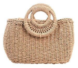 handmade woven straw handbag women summer trendy beach travel tote bag purse