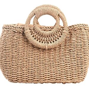 Handmade Woven Straw Handbag Women Summer Trendy Beach Travel Tote Bag Purse