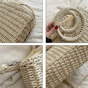 Handmade Woven Straw Handbag Women Summer Trendy Beach Travel Tote Bag Purse