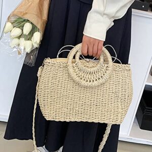 Handmade Woven Straw Handbag Women Summer Trendy Beach Travel Tote Bag Purse