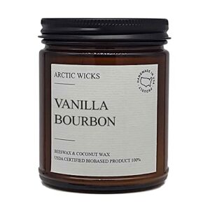 vanilla bourbon scented candle | arctic wicks candles | handcrafted natural coconut & beeswax collection 9oz (204.1g) amber candle jar