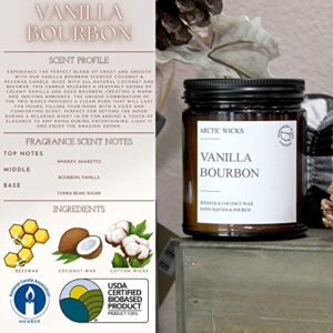Vanilla Bourbon Scented Candle | Arctic Wicks Candles | Handcrafted Natural Coconut & Beeswax Collection 9oz (204.1g) Amber Candle Jar