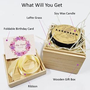 Candles Gifts for Women, Happy Birthday Candles Gifts for Her Mom Sister, 8oz Lavender Scented Candle, Soy Wax Jar Candles Birthday Gift for Friends Men Female Coworker with Wood Gift Box