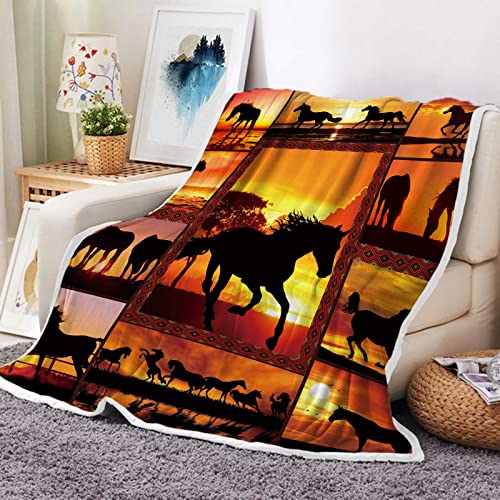 Horse Blanket, Western Animal Print Throw Blanket Comfort Warmth Soft Bed Throw TV Blanket, Fuzzy Fleece Throw Blankets for Couch Sofa Bed Decor 50 x 60 Inches