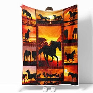 Horse Blanket, Western Animal Print Throw Blanket Comfort Warmth Soft Bed Throw TV Blanket, Fuzzy Fleece Throw Blankets for Couch Sofa Bed Decor 50 x 60 Inches