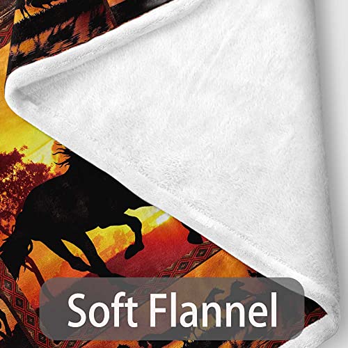 Horse Blanket, Western Animal Print Throw Blanket Comfort Warmth Soft Bed Throw TV Blanket, Fuzzy Fleece Throw Blankets for Couch Sofa Bed Decor 50 x 60 Inches