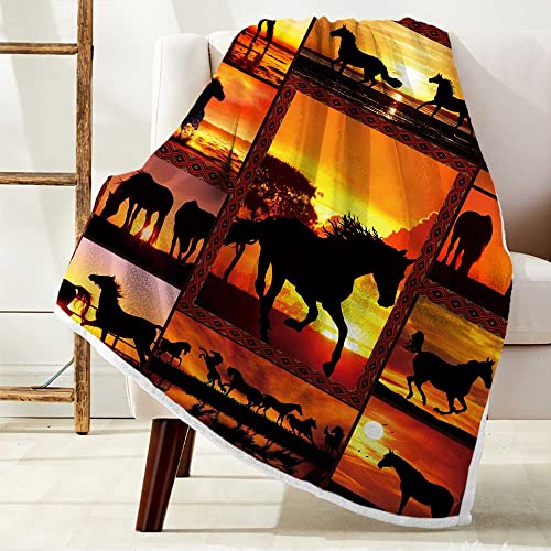 Horse Blanket, Western Animal Print Throw Blanket Comfort Warmth Soft Bed Throw TV Blanket, Fuzzy Fleece Throw Blankets for Couch Sofa Bed Decor 50 x 60 Inches