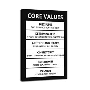 core values quote motivational wall art for office inspiration poster inspirational canvas painting prints wall pictures for living room home decor framed artwork [12”w x 18”h], 12×18 inch