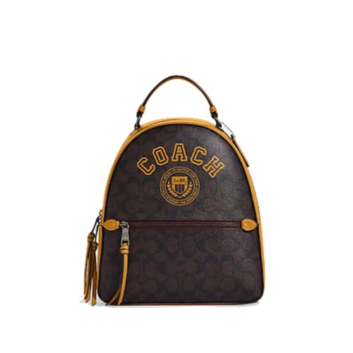 Coach Jordyn Backpack Signature Canvas With Varsity Motif (QB/Brown/Buttercup) (QB/Brown/Buttercup)