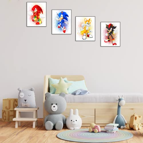 Hedgehog Movie Poster Hedgehog Watercolor Posters For Boys Room Hedgehog Movie Watercolor Prints Set of 4 Unframed (8''x10'') Hedgehog Bedroom Decor for Boys Nursery Wall Decor Posters For Girls Room Hedgehog Wall Art