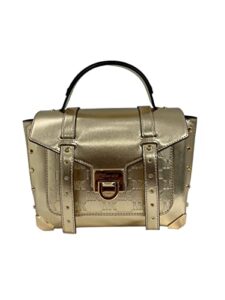 michael kors manhattan medium leather and logo satchel (pale gold)