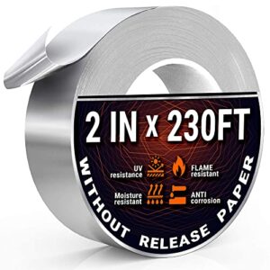 230 feet (77 yards) x 2 inch professional aluminum foil tape without release paper (3.6 mil) metal high temperature heavy duty duct tape, hvac tape, silver insulation tape for sealing ductwork