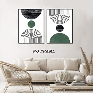 Mid Century Modern Wall Art Boho Abstract Painting Green Geometric Print Minimalist Boho Pictures Olive Green Poster Geometric Abstract Painting Black Line Boho Wall Art for Bedroom 16x24inx2 No Frame