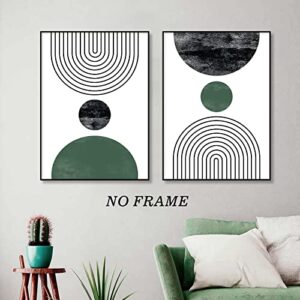 Mid Century Modern Wall Art Boho Abstract Painting Green Geometric Print Minimalist Boho Pictures Olive Green Poster Geometric Abstract Painting Black Line Boho Wall Art for Bedroom 16x24inx2 No Frame