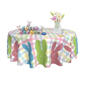 comott easter round tablecloth spring rabbit 60 x 60 inch washable waterproof and stain resistant polyester tablecloth for kitchen tables, buffet parties, picnic, indoor and outdoor dining